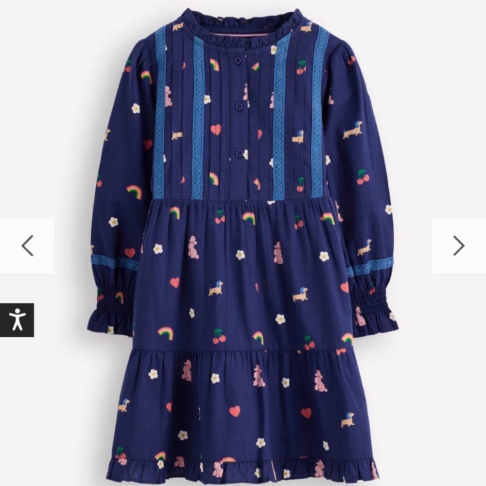 Mini Boden Navy Dress with Colorful Prints